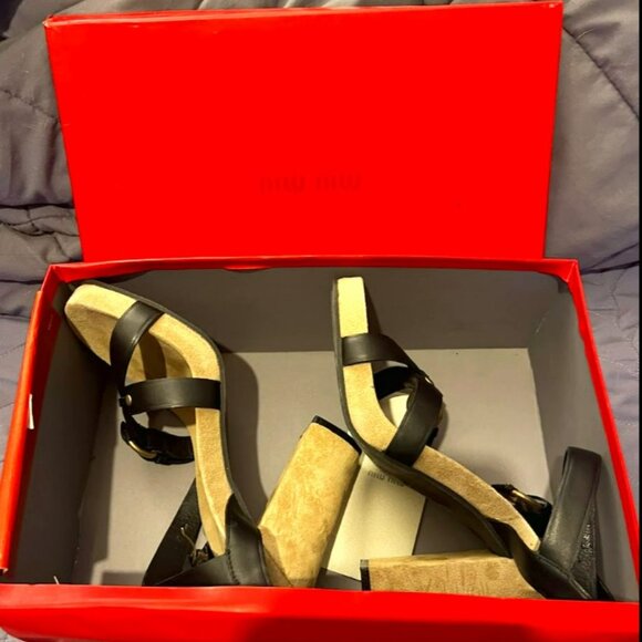 Mui Mui Never Worn Brand New Platform Heels Sandals Leather Cork Size 10/40 - Picture 1 of 5